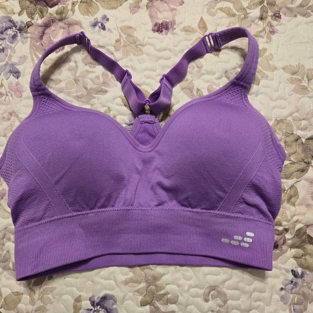 BCG Womens Sports Bra Small Purple Low Support Seamless Racerback Adjustable Run